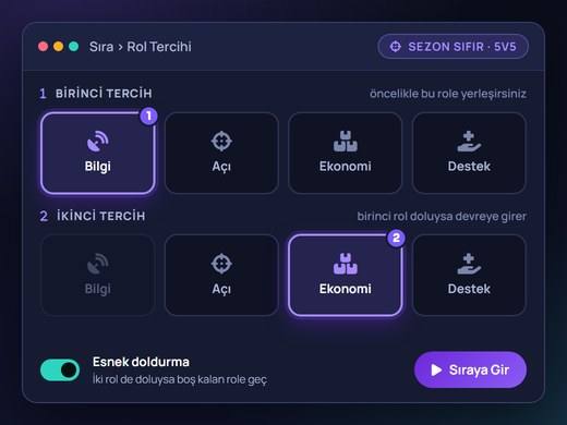 BetRupi sıra ekranında birinci ve ikinci rol tercihinin işaretlendiği panelin görünümü