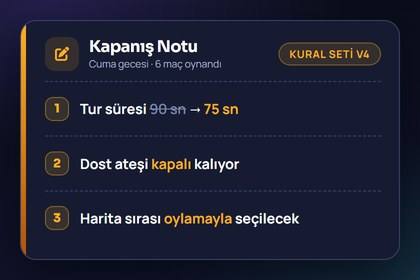 Gece sonunda kural seti değişikliklerinin yazıldığı üç satırlık kapanış notu görünümü