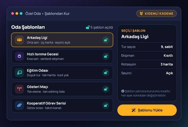 BetRupi Kıdemli kademesinde açılan özel oda şablonlarının listelendiği ekran görünümü