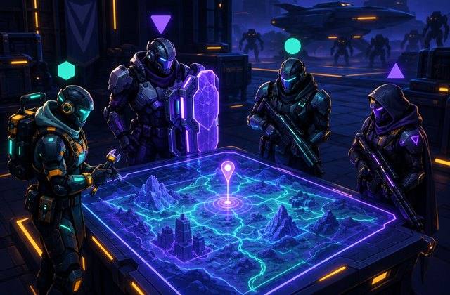 Kooperatif PvE görevinde hazırlık penceresinde rol paylaşımı ve toplanma noktası belirleme ekranı