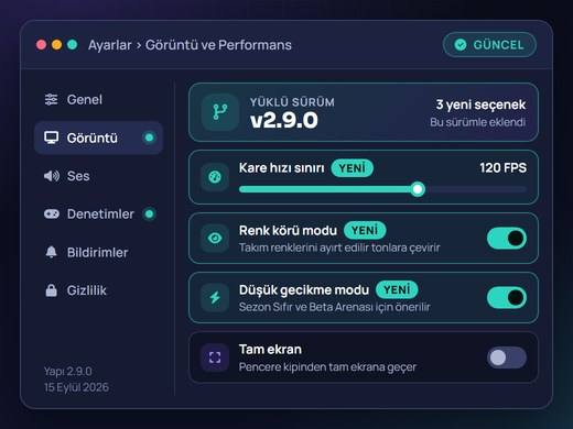 BetRupi ayar panelinde sürüm numarasının ve güncellenen seçeneklerin işaretli olarak göründüğü ekran